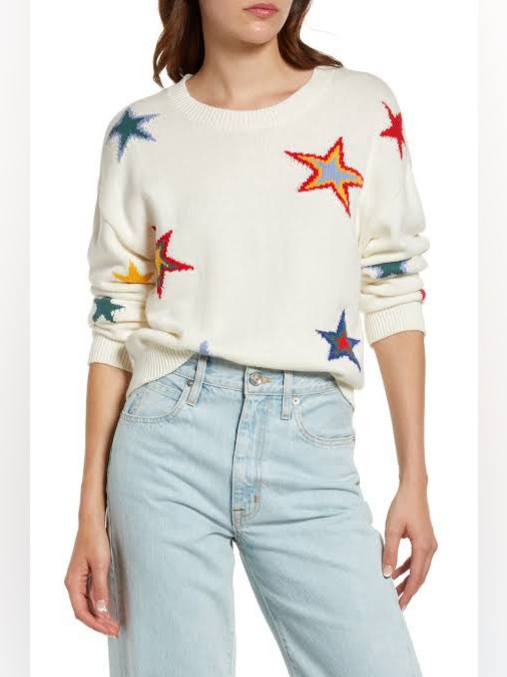 Rails Perci pullover cream crewneck sweater multi 
stars size large